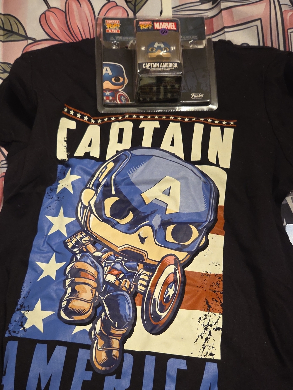 Funko Black Kids Captain America Tee with Blue, White, Red Accents